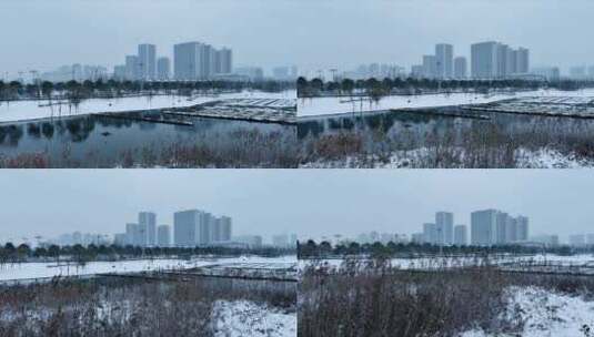 航拍银装素裹城市雪景长沙雪景高清在线视频素材下载