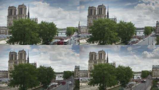 巴黎圣母院延时航拍高清在线视频素材下载