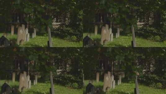 教堂墓地的追踪镜头高清在线视频素材下载