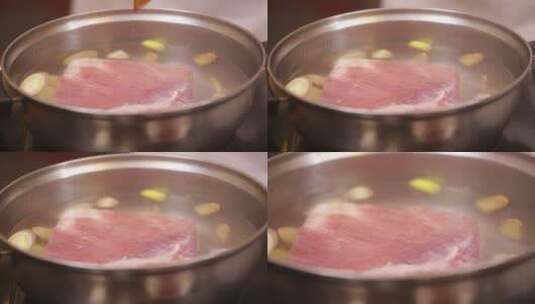 葱姜水煮五花肉高清在线视频素材下载
