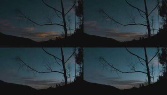 天亮延时视频冬季树梢上飘过的云霞高清在线视频素材下载