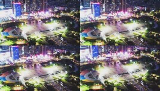 广州市增城广场城市夜景航拍高清在线视频素材下载