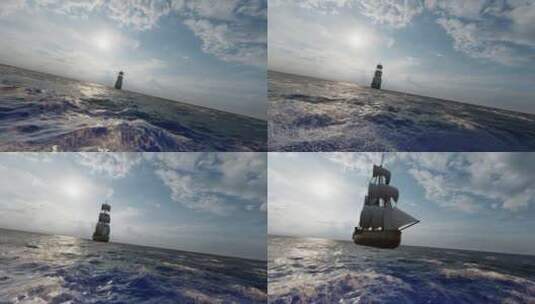 孤帆海上行驶高清在线视频素材下载