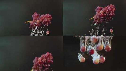 葡萄落水视频慢镜头葡萄飞起落入水中气泡高清在线视频素材下载