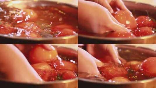 清水浸泡清洗西红柿高清在线视频素材下载