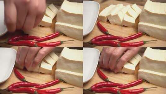 厨房烹饪切豆腐块高清在线视频素材下载