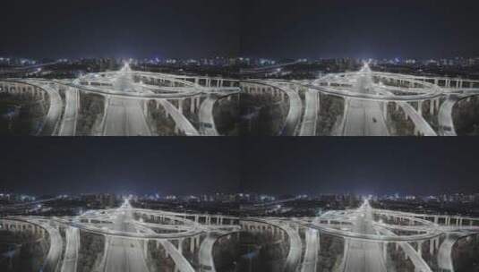 俯拍夜晚杭州滨江时代大道高架中兴立交夜景高清在线视频素材下载