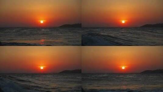 红色夕阳中的海浪高清在线视频素材下载