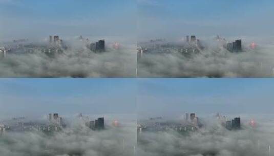 上海城市平流雾航拍高清在线视频素材下载