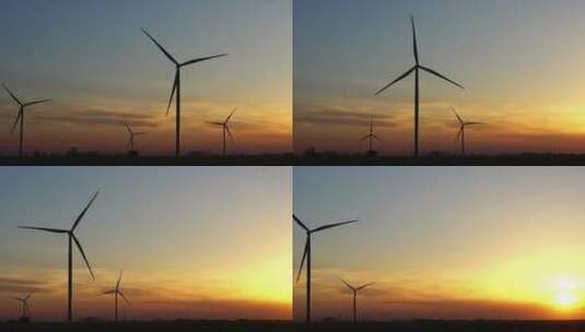 日落时的风力涡轮机旋转高清在线视频素材下载