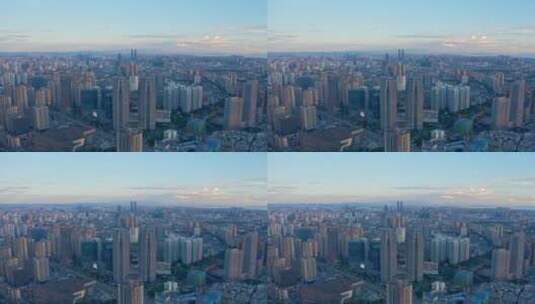 太阳日落时的昆明城顺光航拍高清在线视频素材下载