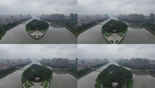 旅游景区湖南湘乡市碧洲公园航拍高清在线视频素材下载