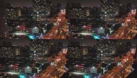 上海六院夜景航拍高清在线视频素材下载
