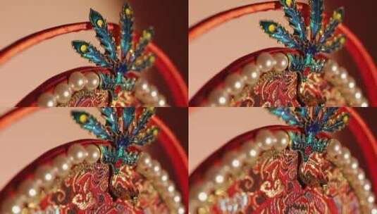 婚礼晨拍中式团扇上的景泰蓝饰品高清在线视频素材下载