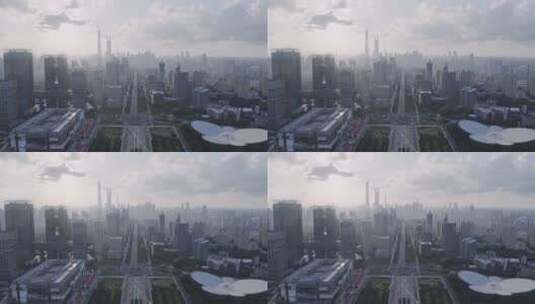 航拍上海浦东世纪大道城市建筑风光高清在线视频素材下载