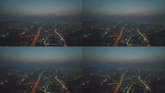 4K深圳福田区日出夜景航拍高清在线视频素材下载