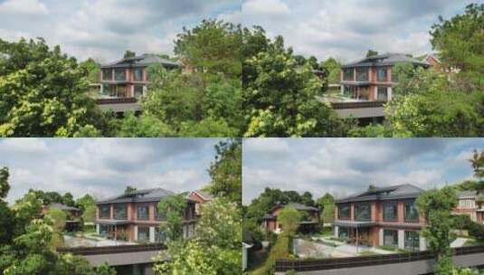 航拍杭州之江山林独栋别墅豪宅高清在线视频素材下载