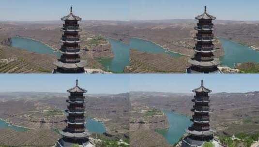 航拍山西忻州偏关乾坤湾黄河流域高清在线视频素材下载