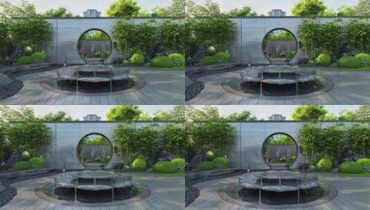 新中式园林景观水台三维动画高清在线视频素材下载