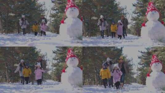 快乐家庭在雪地里玩耍高清在线视频素材下载