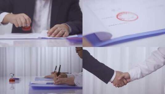 商务合同签署 签字盖章 合作成功握手高清在线视频素材下载
