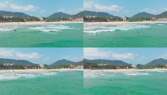 美丽万宁海滩冲浪圣地航拍日月湾高清在线视频素材下载