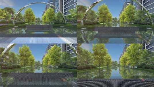 住宅小区江南水景动画素材高清在线视频素材下载