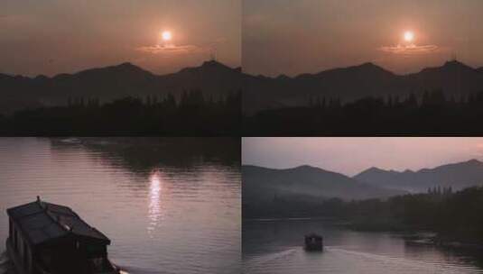 杭州西湖落日游船4K视频合集高清在线视频素材下载