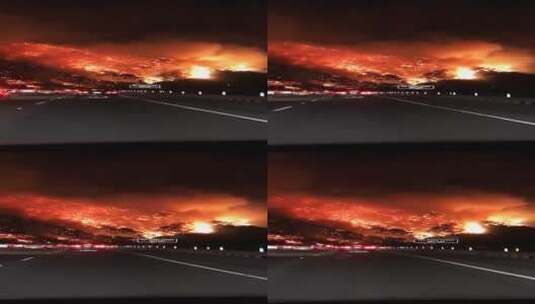 开车视角观看山火，如同世界末日高清在线视频素材下载