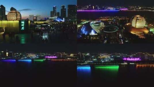 4K航拍杭州钱江新城城市阳台夜景高清在线视频素材下载