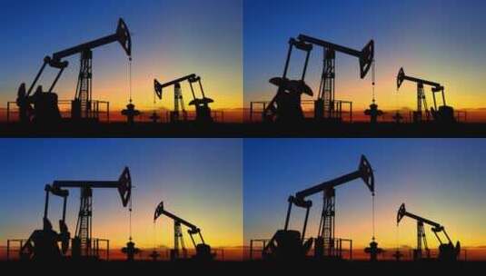 能源石油开采机在日落天空下开采石油高清在线视频素材下载