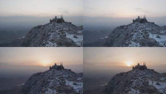 泰山山顶雨雪过后雾凇奇观高清在线视频素材下载