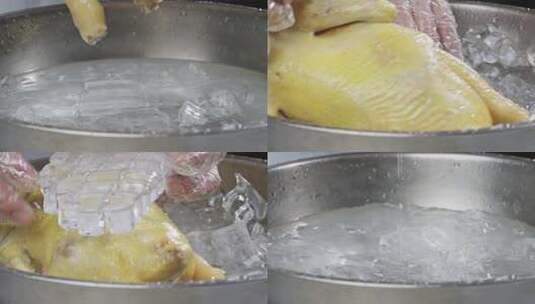厨师制作白切鸡冰水浸泡高清在线视频素材下载