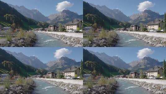 美丽小镇的河流高清在线视频素材下载