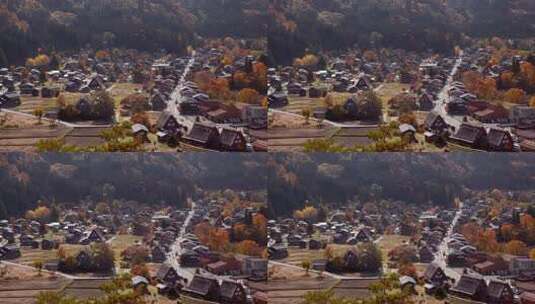 秋天时日本白河古镇的广角高清在线视频素材下载