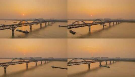 九江长江大桥黄昏航拍延时高清在线视频素材下载