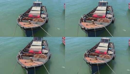停泊在港内的渔船高清在线视频素材下载