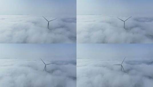 云海上风能风力发电场风车航拍高清在线视频素材下载