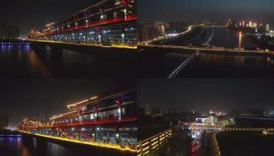 合集_咸阳古渡廊桥夜景航拍4k高清在线视频素材下载