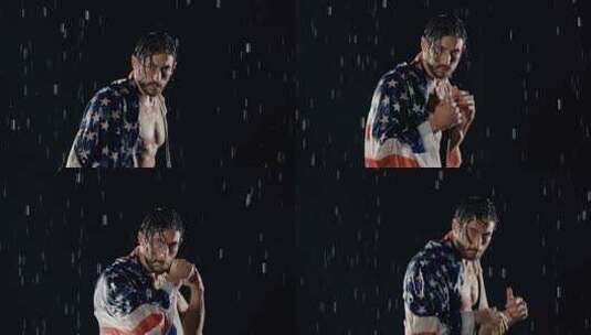 雨中带着美国国旗的胜利者高清在线视频素材下载