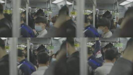 北京地铁车厢人山人海地拍高清在线视频素材下载