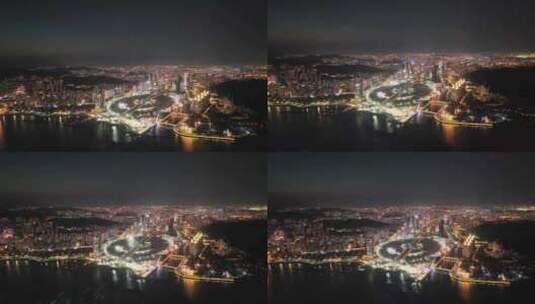 城市繁华夜景 大连星海湾夜景航拍高清在线视频素材下载
