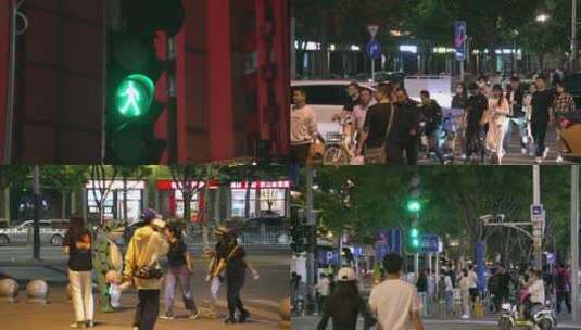 红绿灯人行道夜景高清在线视频素材下载