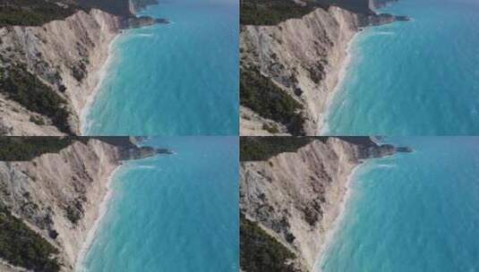 无人机视图，Egremni海滩和莱夫卡达海岸线的正面拍摄，卡齐基港海滩在t高清在线视频素材下载