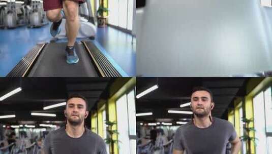 外国男子在跑步机上跑步高清在线视频素材下载