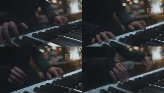 钢琴家在室内弹奏钢琴的手的特写高清在线视频素材下载