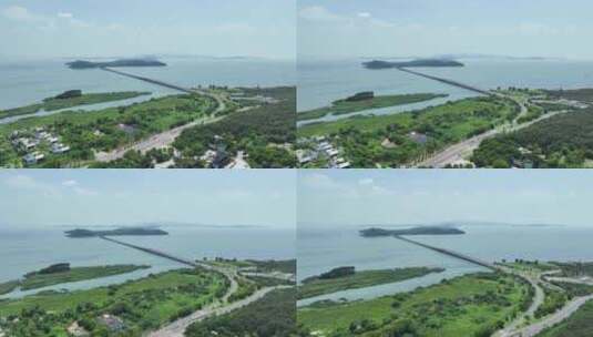 苏州吴中区太湖渔洋山风景区和太湖大桥航拍高清在线视频素材下载