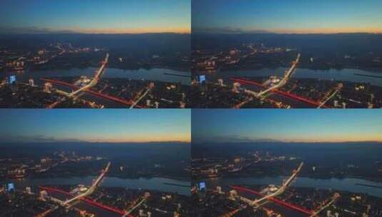 航拍宜昌城市夜景长江至喜大桥高清在线视频素材下载
