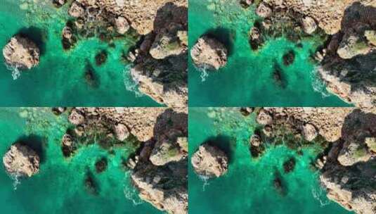 鸟瞰碧绿海水和礁石高清在线视频素材下载