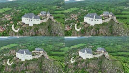 F山顶上中世纪城堡的鸟瞰图高清在线视频素材下载